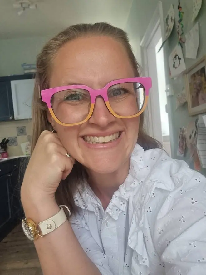 Gabi at home, smiling
